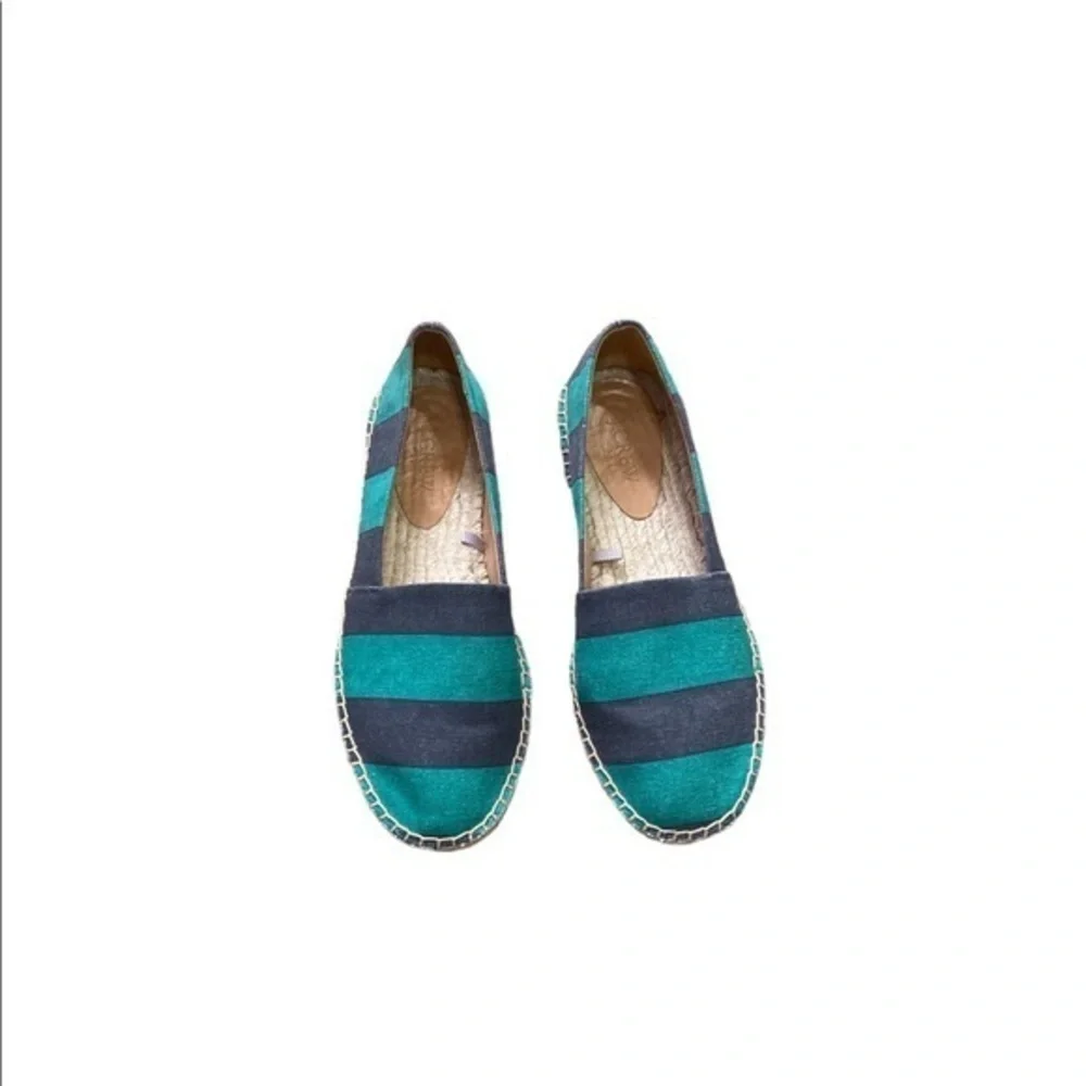 J. Crew Women’s Striped Canvas Slip-on Espadrilles‎ Navy Blue Green Size 8